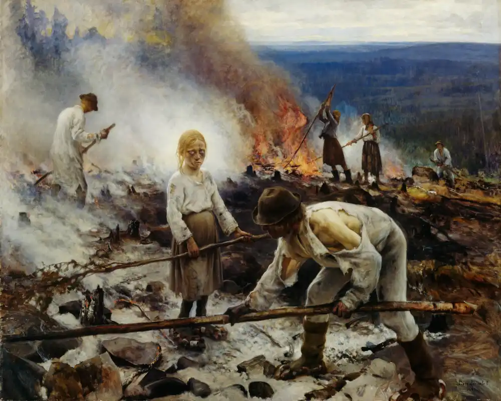 Painting of slash-and-burn farming